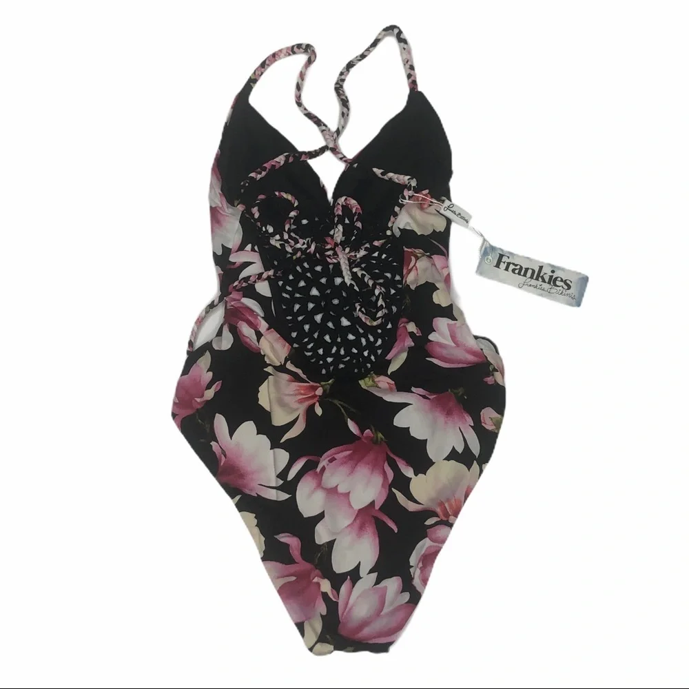 NWT Frankies Bikinis Poppy One Piece Black Lotus Bathing Suit S